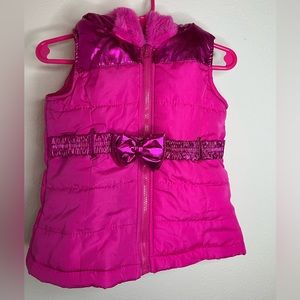 Pink Faux Fur Trim Vest with Metallic Bow 2T/3T
